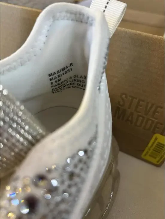 Steve Madden Maxima-R White Rhinestone Fashion Slip On Sneaker - Picture 5 of 13